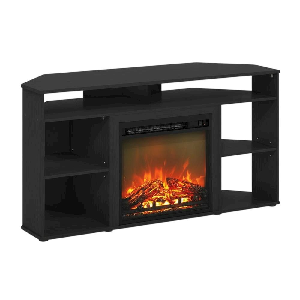 Wooden corner TV stand with fireplace for up to 55-inch screens, Americano style