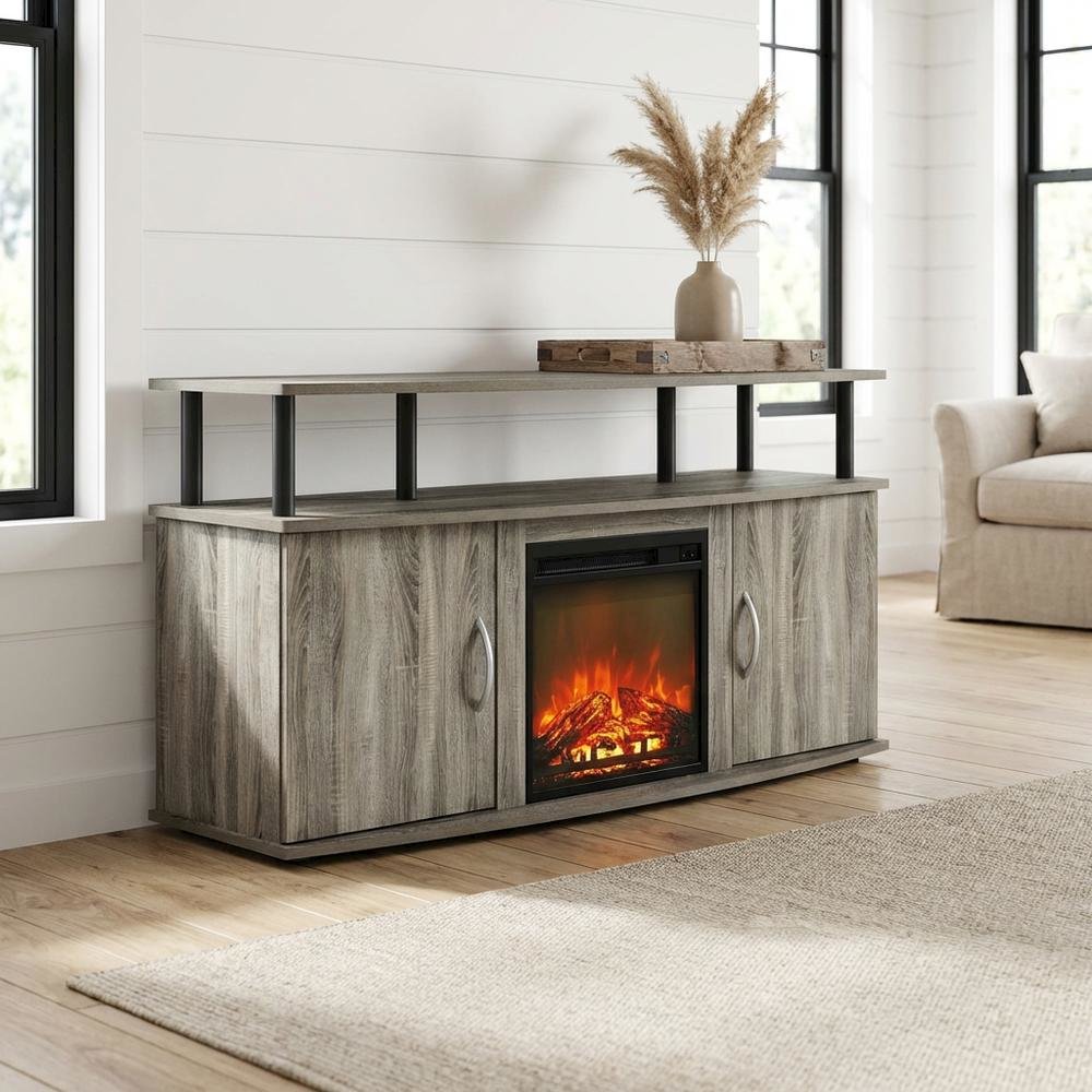 Gray Fireplace Entertainment Center with Storage Cabinets for TVs up to 55 Inch