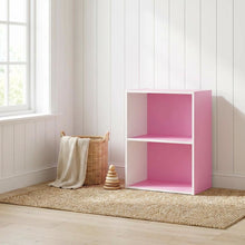 Pink 2-Tier Open Shelf Bookcase with Wooden Construction