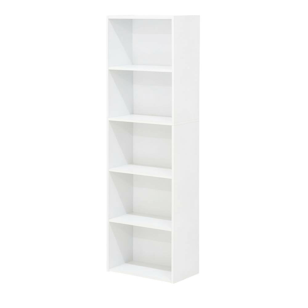 Reversible 5-Tier White Open Shelf Bookcase for Storage and Organization