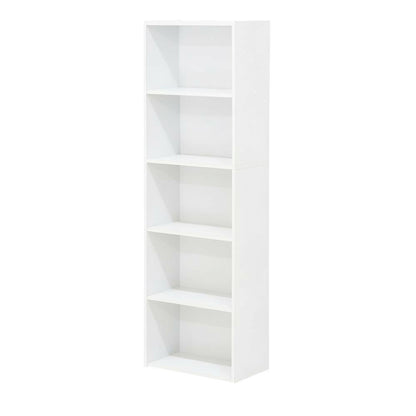 Reversible 5-Tier White Open Shelf Bookcase for Storage and Organization