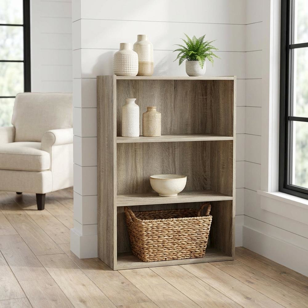 Wood Bookcase with Open Shelves in Sonoma Oak Finish