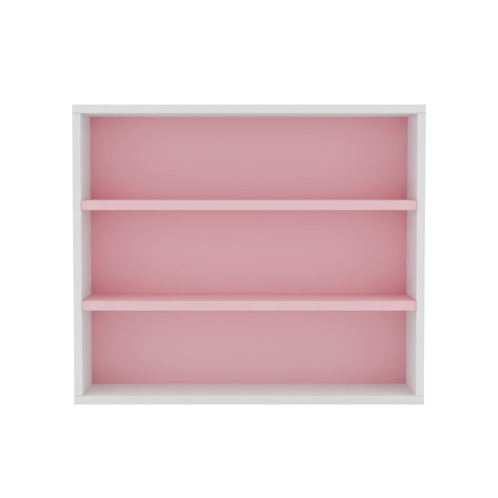 White and Pink 3-Tier Open Shelf Bookcase with Modern Storage Design