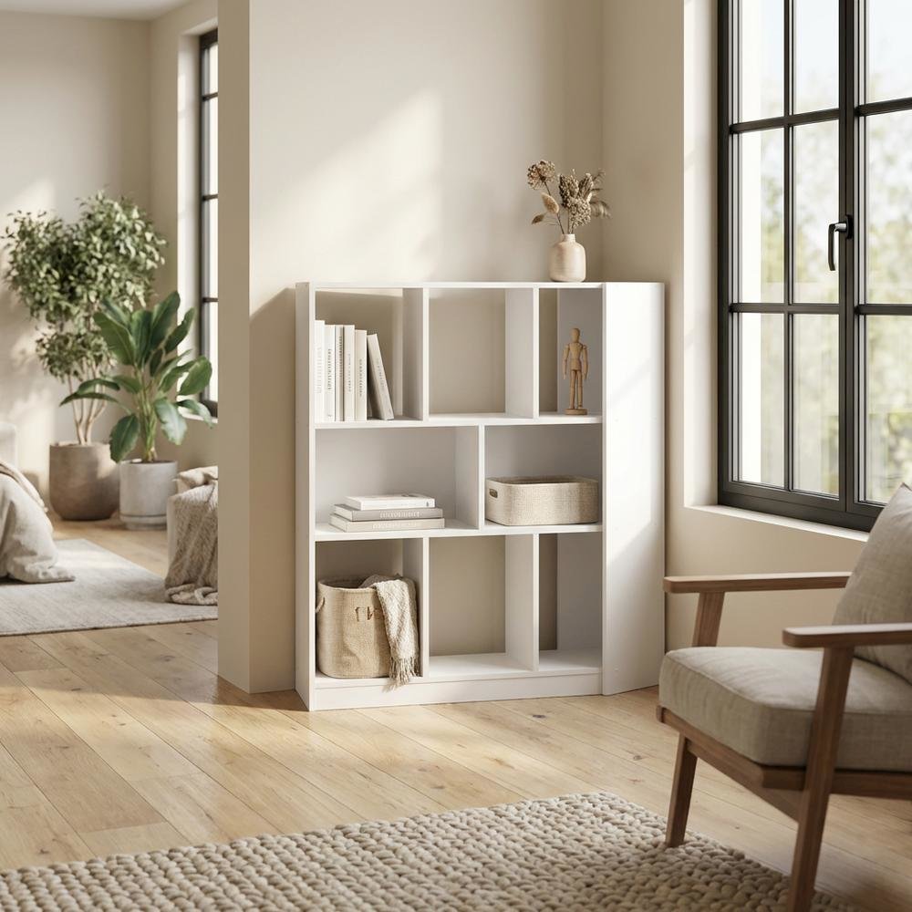Wooden bookcase with spacious shelf storage for home or office use