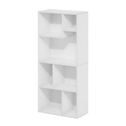 White 7-Cube Irregular Bookcase with Storage Organizer and Modern Design