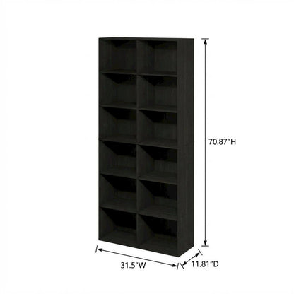 Wooden 12-Cube Open Bookcase with Ample Storage and Amber Pine Finish