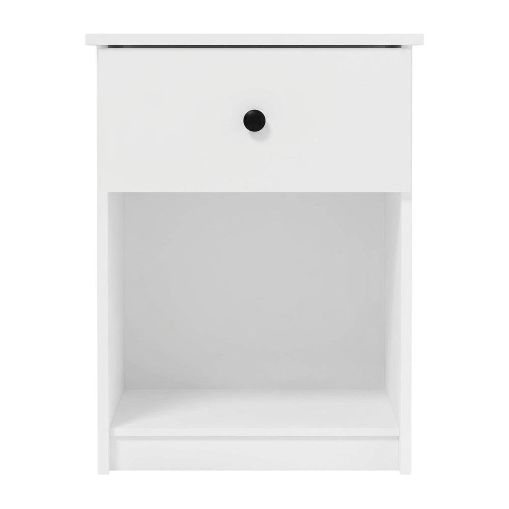 White wooden nightstand with drawer and modern design for bedroom storage