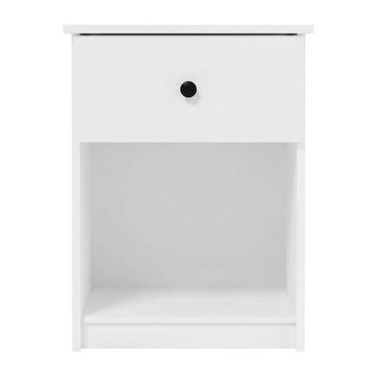 White wooden nightstand with drawer and modern design for bedroom storage