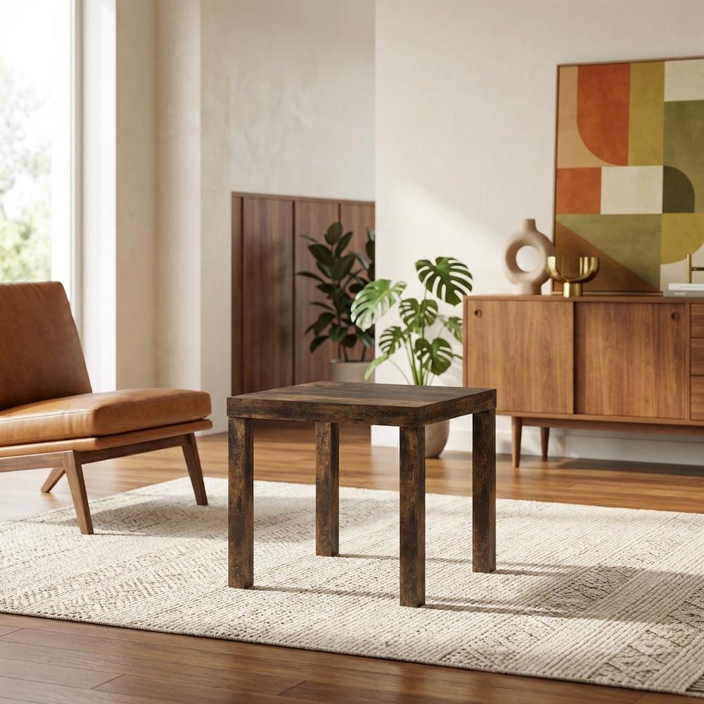 Square Side Table Set with Amber Pine Finish for Living Rooms