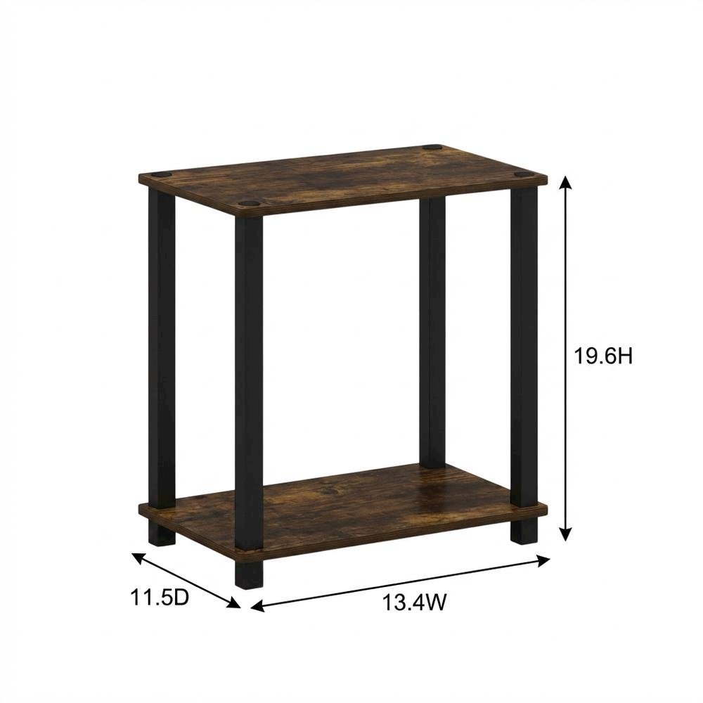 Small Amber Pine and Black End Table with Sleek Design