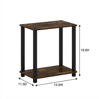 Small Amber Pine and Black End Table with Sleek Design