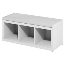 White 3-Cube Storage Bench, Cushioned Seat, Open Compartments, Entryway Bench