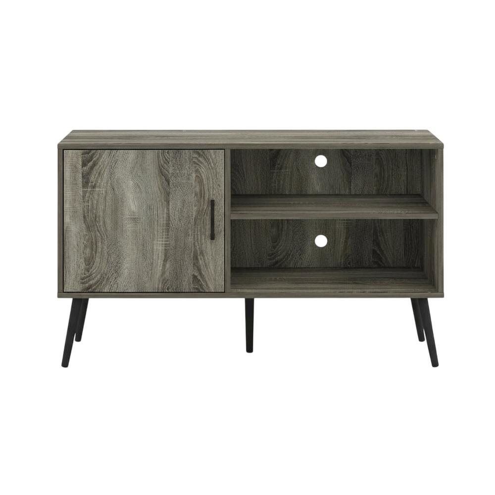 Mid Century Style TV Stand, Wood Legs, French Oak Grey Finish, Single Cabinet