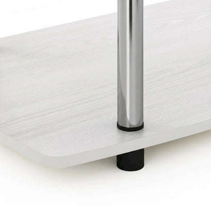 White Oak/Chrome TV Stand with 3-Tier Shelving and Wooden Construction