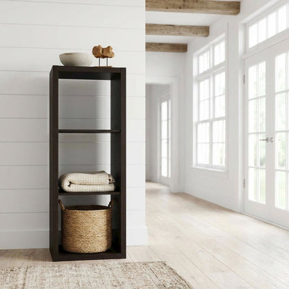Wooden bookcase with open shelving and sturdy construction