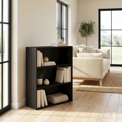 Three-Tier Open Shelf Bookcase in Espresso Finish for Storage and Display
