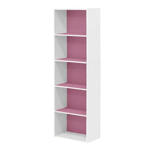White and Pink Reversible Open Shelf Bookcase, 5-Tier for Organized Storage