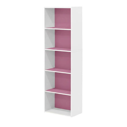 White and Pink Reversible Open Shelf Bookcase, 5-Tier for Organized Storage