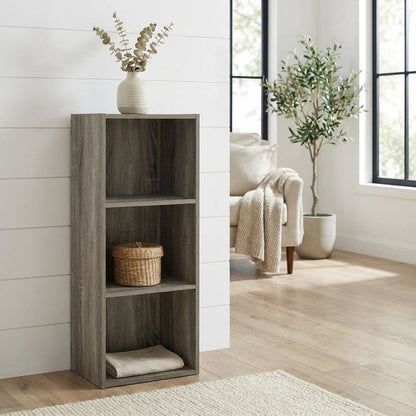 3-Tier Open Shelf Bookcase in French Oak Wood for Storage and Display
