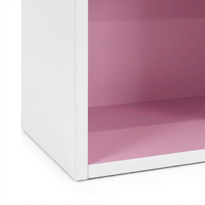White and Pink 3-Tier Open Shelf Bookcase with Modern Storage Design