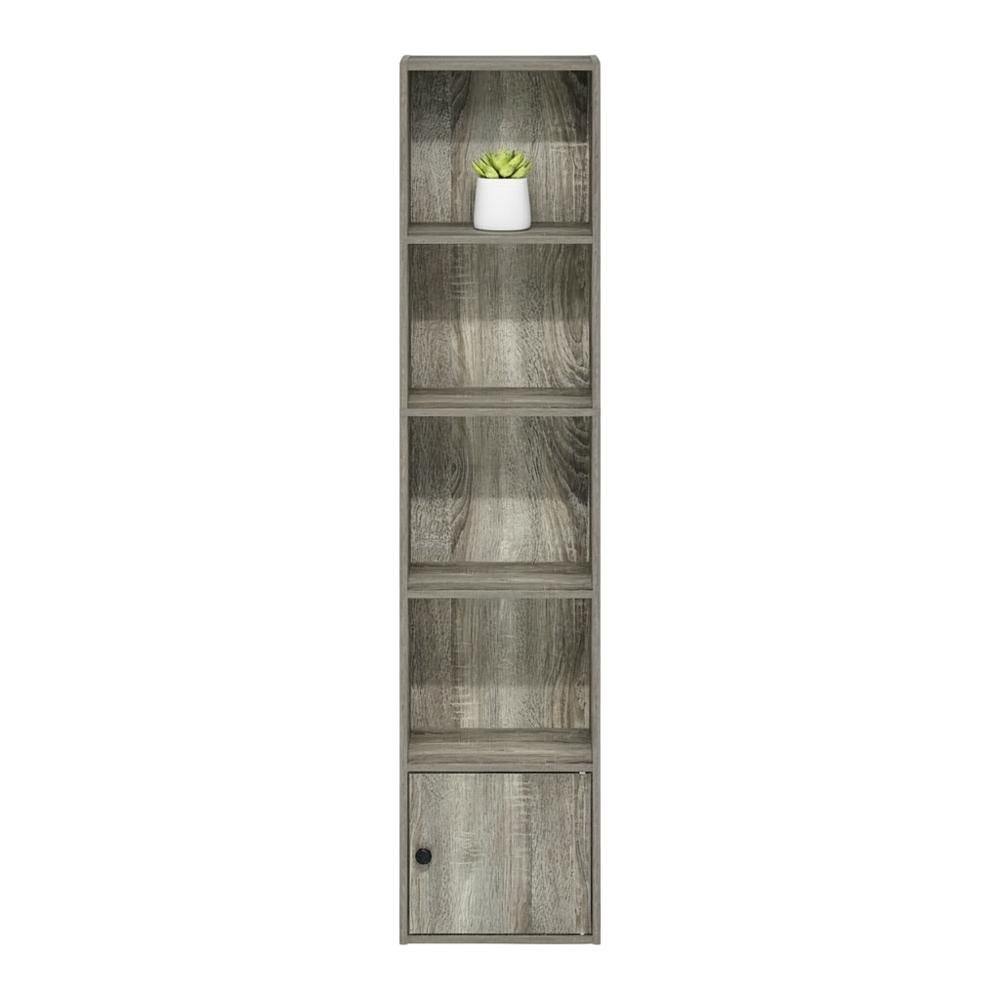 Brown 5-Tier Shelf Bookcase with Door Storage Cabinet for Living Room