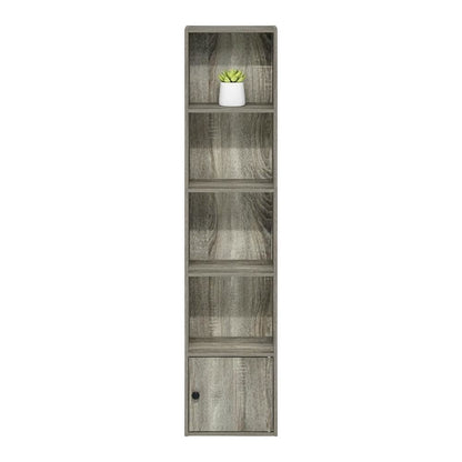 Brown 5-Tier Shelf Bookcase with Door Storage Cabinet for Living Room