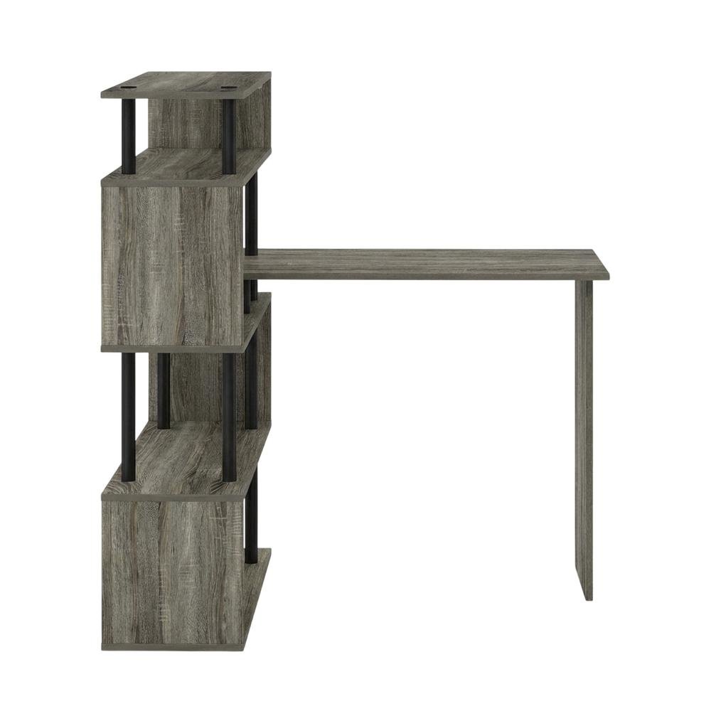 L-Shaped Computer Desk - 5-Tiers, French Oak, Black finish, sturdy workspace