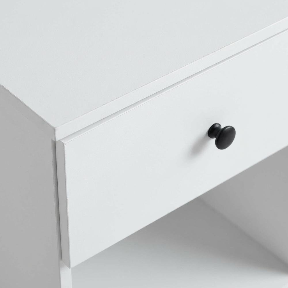 White wooden nightstand with drawer and modern design for bedroom storage