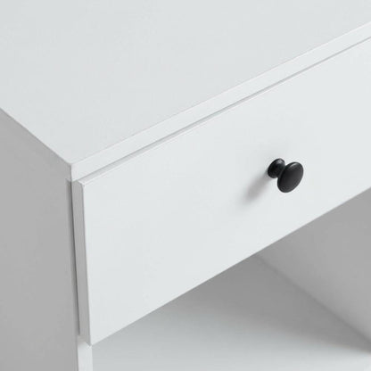 White wooden nightstand with drawer and modern design for bedroom storage