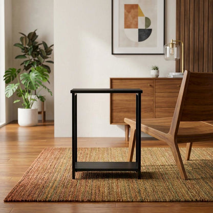 Espresso Metal Frame End Table with Sleek Modern Design, Durable Construction