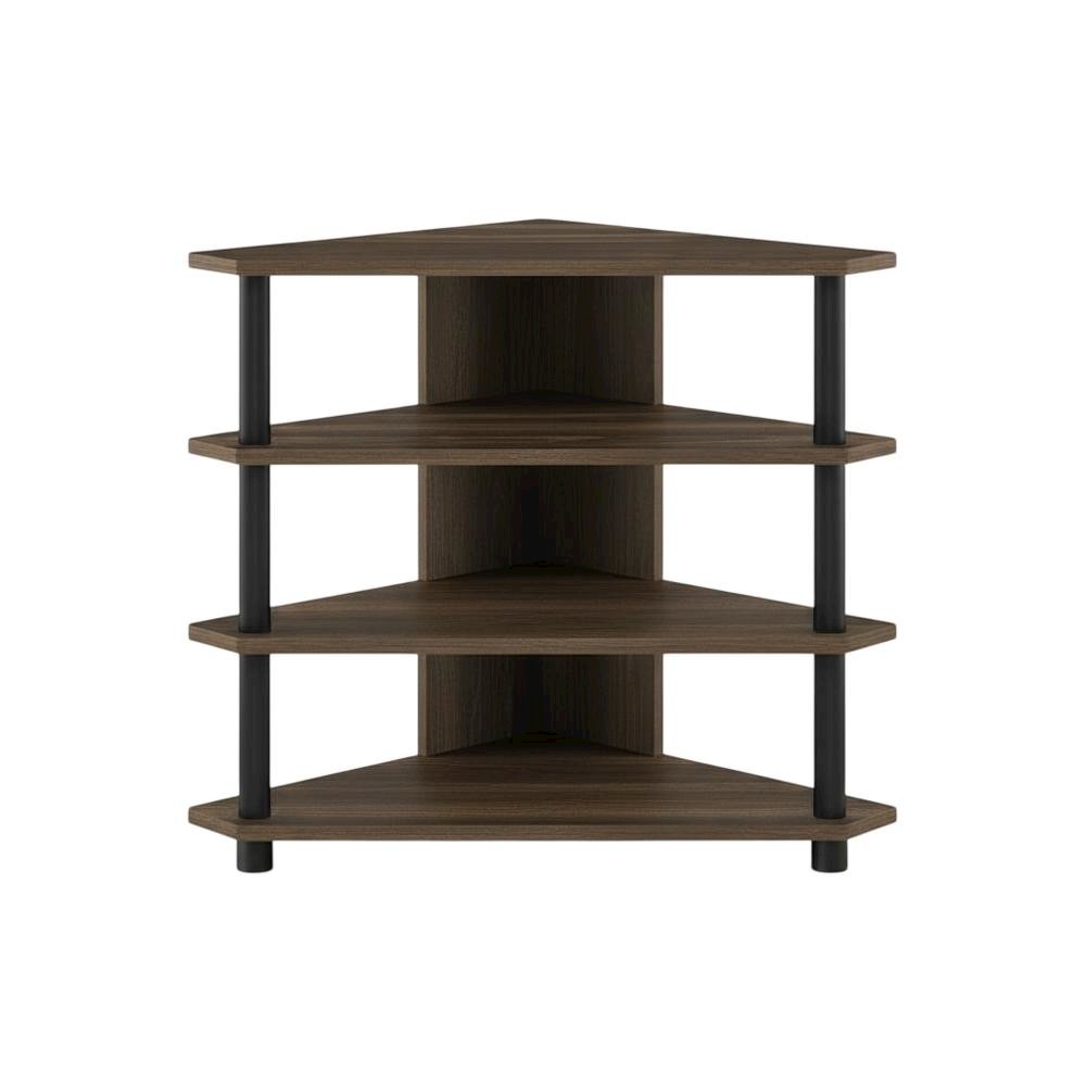 Wooden TV Stand with Columbia Walnut/Black Finish and Easy Assembly