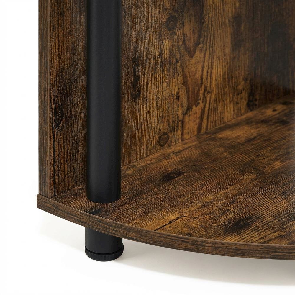Amber Pine and Black 4-Tier Zigzag Corner Shelf Bookcase, Multi-Level Storage