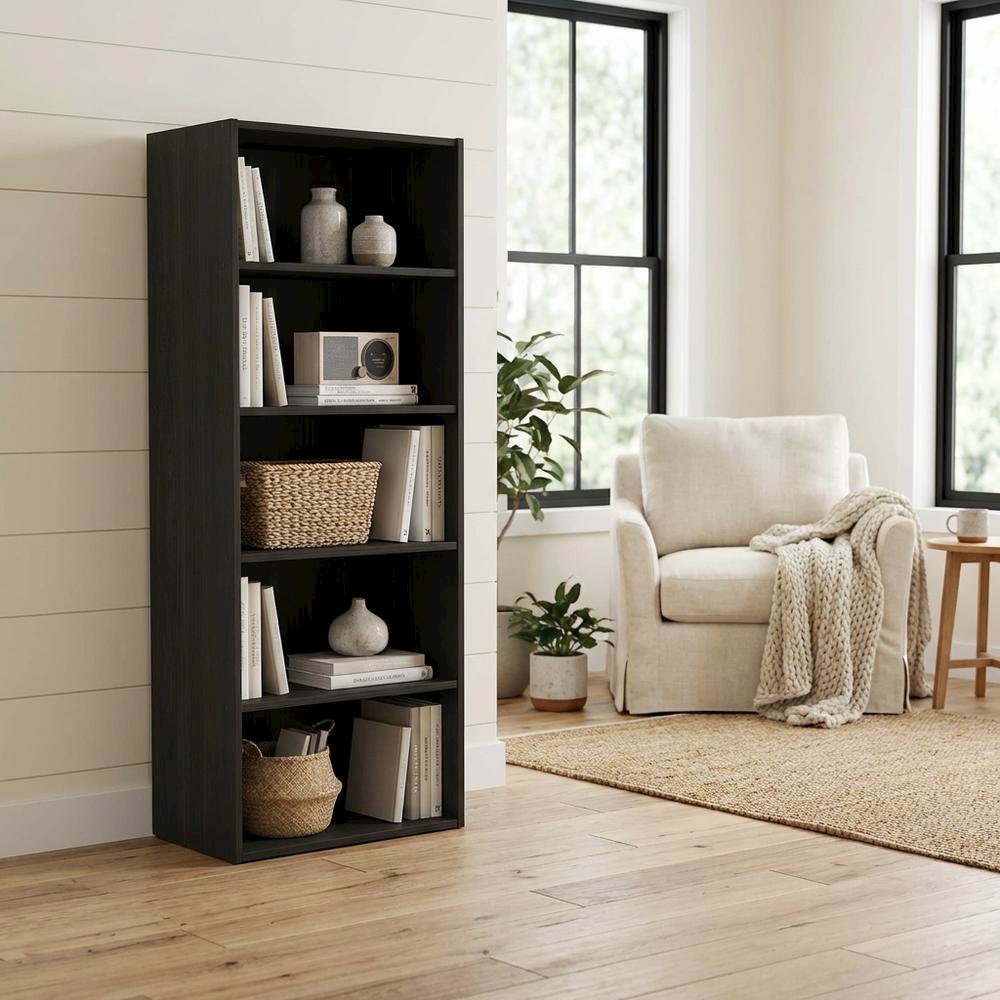 Wooden bookcase with open shelving and sturdy construction