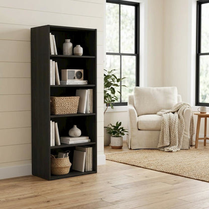 Wooden bookcase with open shelving and sturdy construction