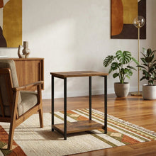 Amber Pine Metal Frame End Table for Living Room or Bedroom