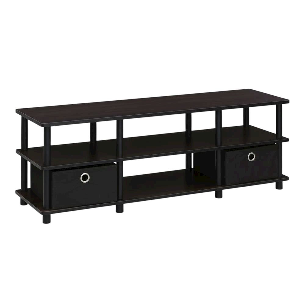 Espresso/Black TV Stand with Storage Bins and Wood Construction