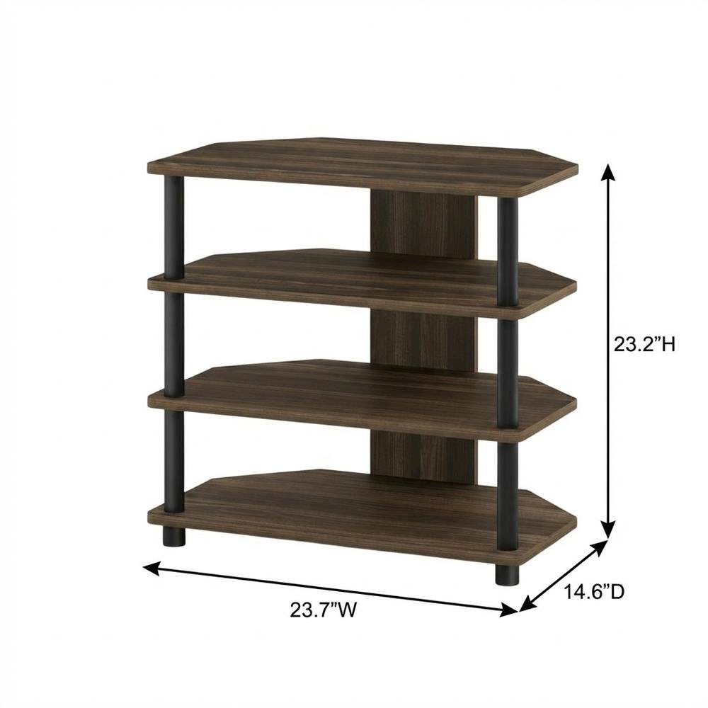 Wooden TV Stand with Columbia Walnut/Black Finish and Easy Assembly