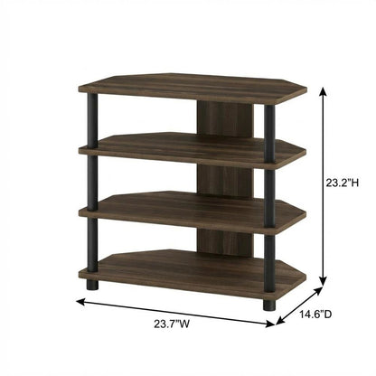 Wooden TV Stand with Columbia Walnut/Black Finish and Easy Assembly