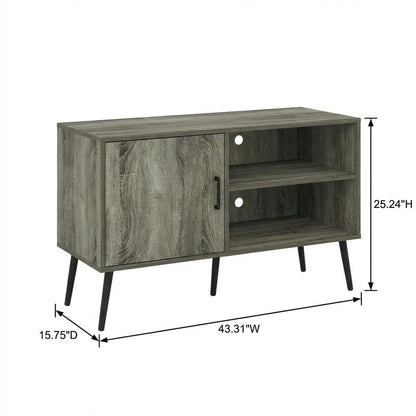 Mid Century Style TV Stand, Wood Legs, French Oak Grey Finish, Single Cabinet