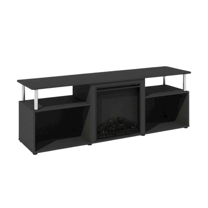 Brown electric fireplace corner TV stand, up to 70-inch screen, rubberwood