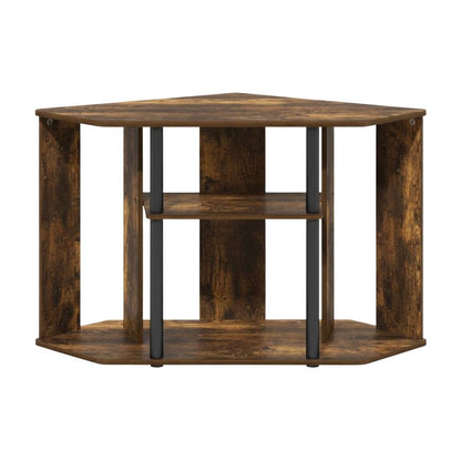 Wood TV Stand, Plastic Poles, Up to 43-Inch Screen in Amber Pine, Black