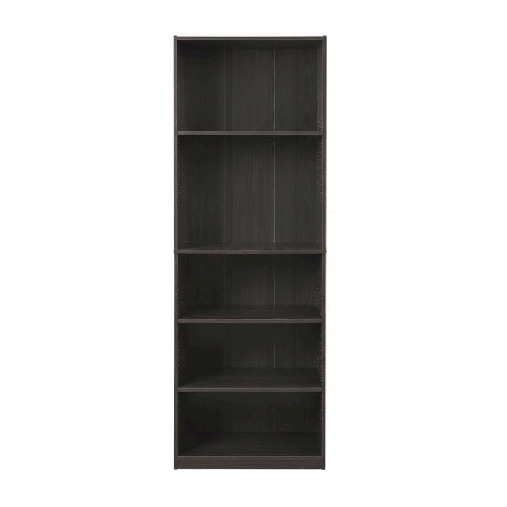 Espresso 5-Shelf Bookcase with Spacious Storage and Modern Design