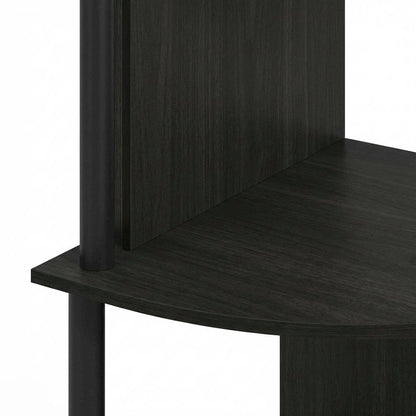 Espresso and Black 4-Tier Z-Shaped Corner Shelf Bookcase with Wooden Finish