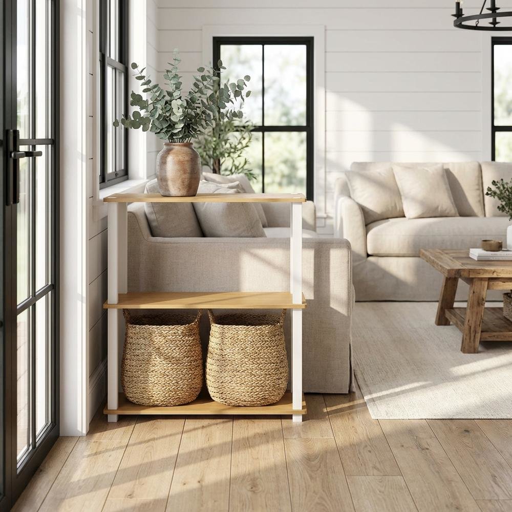 Wood Bookcase with Open Shelves for Living Room Storage