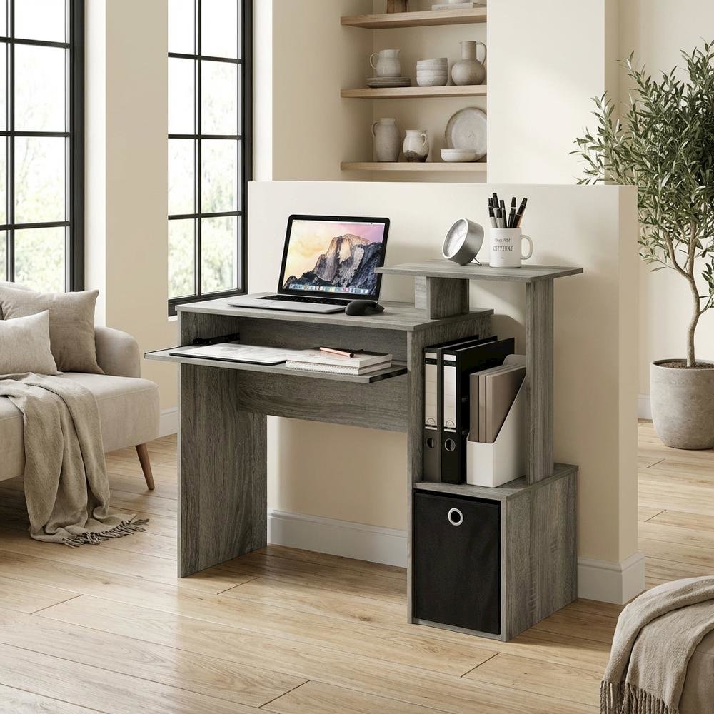 Wooden French Oak Finish Home Office Computer Desk with Storage Bin