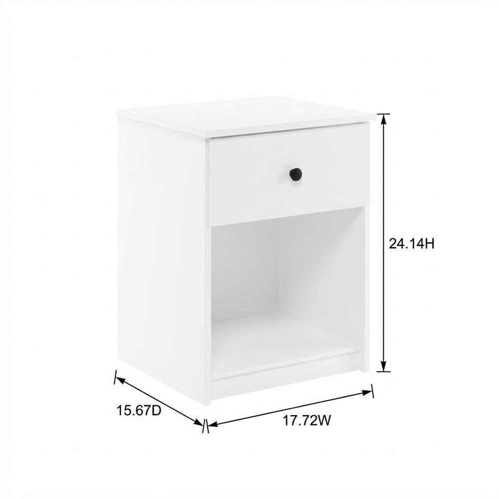 White wooden nightstand with drawer and modern design for bedroom storage
