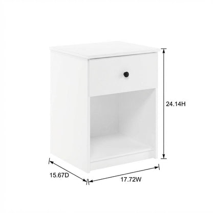 White wooden nightstand with drawer and modern design for bedroom storage