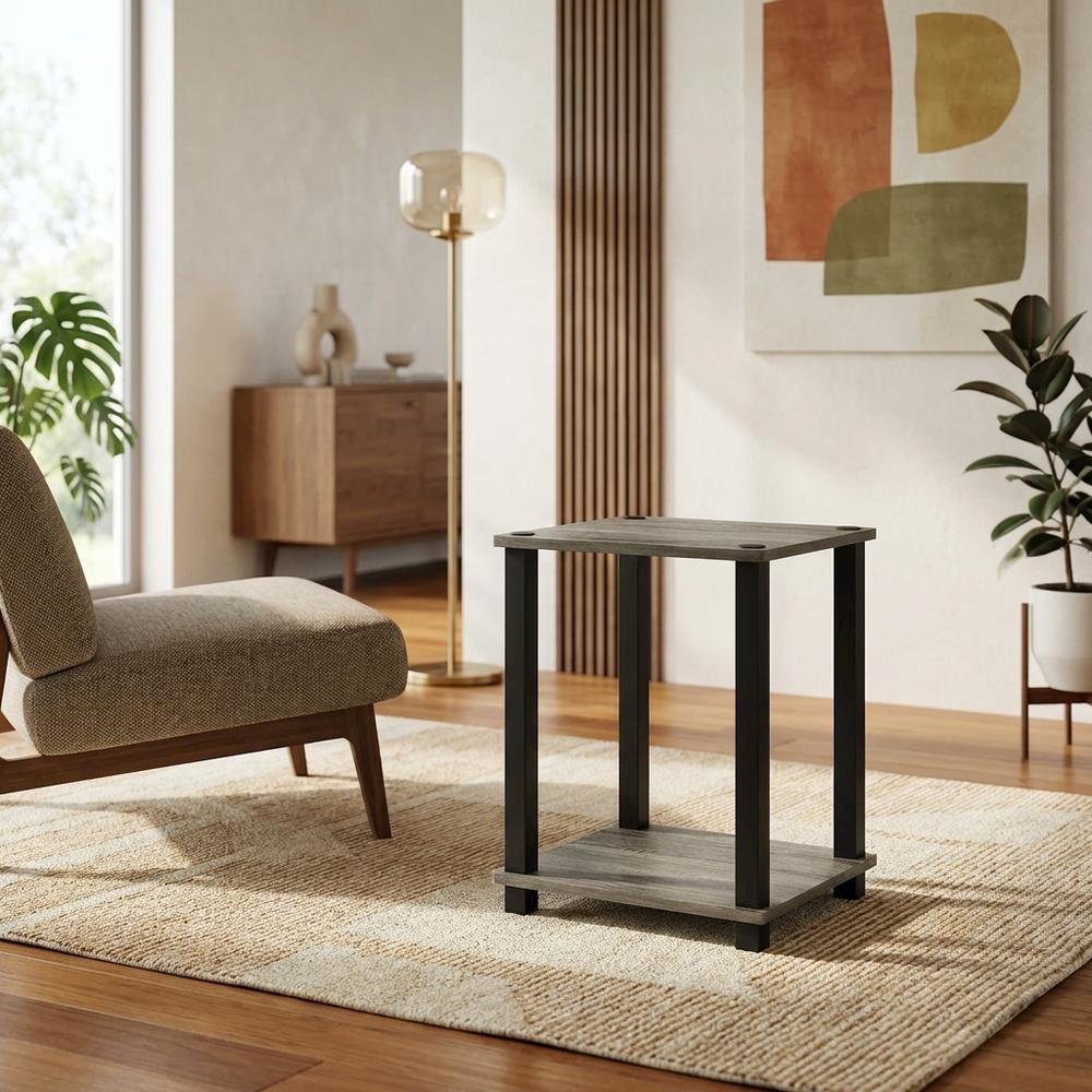 Small French Oak and Black End Table Set with Modern Design