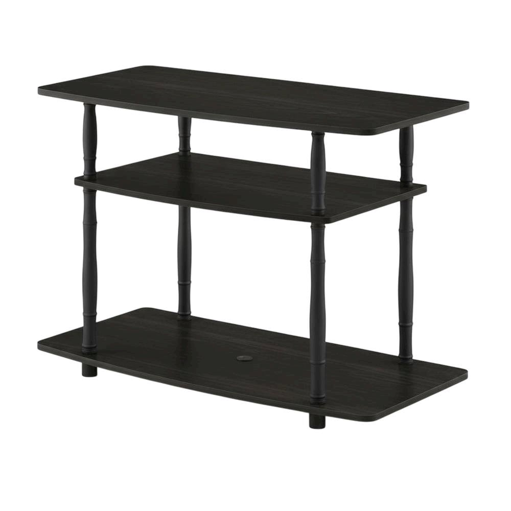 Espresso and Black Wood TV Stand with 3-Tier Open Shelves and Modern Design