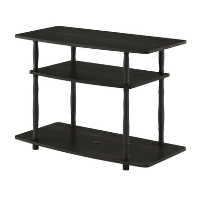Espresso and Black Wood TV Stand with 3-Tier Open Shelves and Modern Design